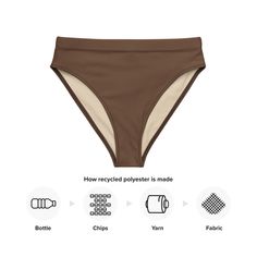 Show some vintage vibes in a sporty Berry Jane swimsuit. These cheeky bikini bottoms paired with our brown long-sleeve rashguard make the swimsuit complete. Just what you need for a summertime beach or paddleboarding adventure. With UPF 50+ protection, you can enjoy basking in the sunshine without worrying about sunburn. • Eco-fabric: 81% REPREVE recycled polyester, 19% LYCRA XTRALIFE • Fabric weight: 7.52 oz • Double-layered • Tear-away care label Size guide WAIST (inches) HIPS (inches) XS 25 ¼ High Waist Brown Swimwear For Beach Season, Stretch Brown Swimwear For Swimming, Brown Stretch Swimwear For Pool, Stretch Brown Swimwear For Pool, Brown Stretch Swimwear For Swimming, Brown Stretch Beachwear Swimwear, Fitted Brown Beach Bottoms, Brown Fitted Swimwear For Pool, Fitted Brown Swimwear For Pool