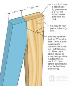 the back side of a piece of wood with measurements on it and instructions for how to make