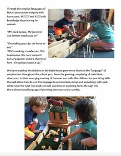 two children playing with wooden toys in their playroom, and an article about how to use them