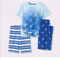 Sold As Is Casual Blue Sleep Sets, Blue Cotton Bedtime Sets, Casual Blue Sets For Pajama Party, Light Blue Summer Sleepwear Set, Light Blue Short Sleeve Sleep Sets, Playful Blue Sleep Bottoms, Cute Light Blue Bedtime Sets, Cute Blue Playwear Sets, Cute Blue Sets For Sleepover