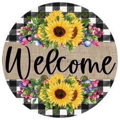 Wreath Sign, Welcome Sunflower Sign, Everyday Sign, DECOE-1070, Sign For Wreath, DecoExchange - DecoExchange® Sunflower Sign, Wood Door Hangers, Sunflower Decor, Merry Christmas To You, Welcome Wreath, Sunflower Design, Everyday Wreath, Fall Decorations, Wreath Sign