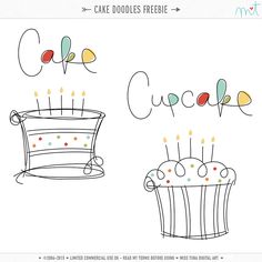 cake doodles freebie with the word cupcake on top and two cakes below