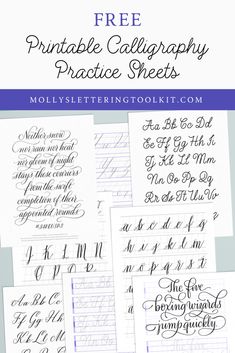 the free printable calligraphy practice sheets for cursive writing and handwriting, including letters