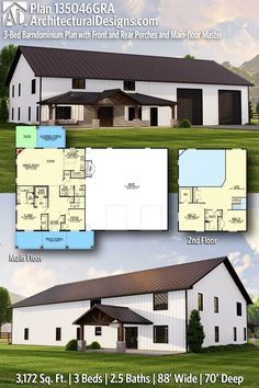 two story barn plans with lofts and open floor plan in the front, second and third floors