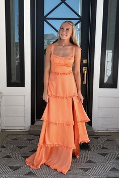 @dressesforpartyofficial Orange tiered maxi dress 🧡 #partydress #dressesforparty #prom2025 #formaldress #dancedress #maxidress #weddingguestlook ♬ original sound - Jacobdior This long party dress features a A-line silhouette with a corset bodice and straps, complemented by a tiedred full length skirt with a slit. Made of silk satin material in a vibrant Cantaloupe Orange color, it also boasts a lace-up back for a touch of elegance. SKU: 3486 Cantaloupe Orange color Silk satin material A-line si Orange Corset, Long Formal Dresses, Formal Prom Dresses Long, One Shoulder Prom Dress, Orange Square, Dream Outfits, Sequin Prom Dresses, Prom Dresses Vintage, Green Prom Dress