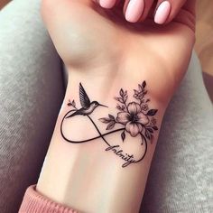 Infinity Hummingbird Tattoo, Hummingbird Wrist Tattoos For Women, Woman Tattoo Ideas Unique Inspiration, Hummingbird Tattoo Wrist, Leg Tattoo Ideas Female, 1997 Tattoo Ideas, Hummingbirds Tattoo, Dainty Hummingbird Tattoo, Tato Minimal