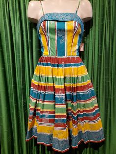 Red Blue Green, Sun Dress, Vintage Boutique, Green Yellow, Red Yellow, White Cotton, Yellow White, Sundress, Red Blue