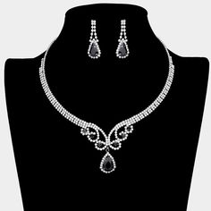 Jet Black Teardrop Rhinestone Accented Evening Necklace  | Pageant Necklace Black Teardrop Jewelry With Rhinestones, Black Teardrop Rhinestone Jewelry, Black Teardrop Crystal Jewelry, Elegant Black Rhinestone Necklace For Wedding, Elegant Black Rhinestone Necklace For Formal Occasions, Elegant Black Rhinestone Necklace For Formal Events, Black Cubic Zirconia Necklace For Party, Black Rhinestone Necklace For Wedding, Black Crystal Rhinestone Necklace For Wedding