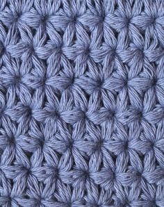 close up view of the crochet stitchs on an afghan blanket in blue