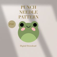 a book cover with the title punch needle pattern, and an image of a frog's face