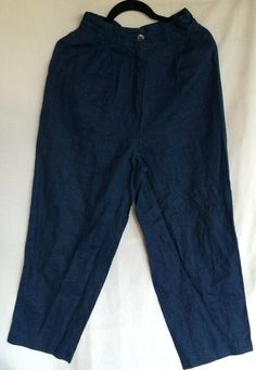 "Dark blue 100 percent linen baggy pants. Waist 28\", tag says size 10. Deep pockets. Cassidy label. Please take a look at my storefront at: https://www.etsy.com/shop/FabFinds42?ref=seller-platform-mcnav I have a wide selection of one-of-a-kind items, from clothing and toys to home decor and gift items, and I add new things almost every day." Indigo Straight Leg Linen Pants, Indigo Linen Wide Leg Bottoms, Indigo Linen Wide-leg Bottoms, Blue Wide Leg Linen Pants, Indigo Linen Pants With Pockets, Blue Linen Wide-leg Bottoms, Blue Linen Wide Leg Bottoms, Blue Linen Ankle-length Wide Leg Pants, Spring Indigo Linen Pants