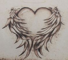 a drawing of an angel heart with wings