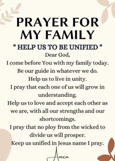 a prayer for my family with the words help us to be unfilled, dear god