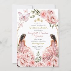 Royal Blush Pink Twins Geometric Quinceañera Invitation Quince Invite, Boho Blush Pink, Invitations Quinceanera, Mexican Quinceanera, Pink Quinceanera, Quinceanera Pink, Quinceañera Invitation, Birthday Butterfly, Quince Invitations