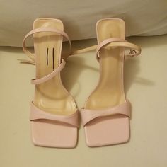 Baby Doll Pink Square Toe Strap Around Ankle, Brand New Cute Ankle Strap Sandals For Party, Cute Ankle Strap Heels For Spring, Cute Pink Ankle Strap Sandals, Blush Open Toe Heels For Summer, Blush Ankle Strap Heels For Summer, Cute Pink High Heel Sandals, Cute Sandals For Spring Parties, Cute High Heel Sandals For Summer, Cute Summer Open Toe Heels