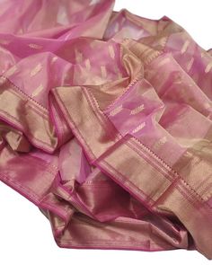 Pink color handloom Chanderi Silk Saree with Unstitched Blouse.  It has intricate zari work and sheer textures. Saree Bluse, Chanderi Saree, Chanderi Silk Saree, Zari Work, Blouse For Women, Silk Sari, Women Pink, Pink Silk, Cool Fabric