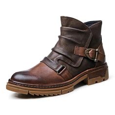 Mature Men's Elegant Folds Leather Businessman Buckle Belt Pleated High-End Office Winter Boots  -  GeraldBlack.com Rugged High-top Leather Boots, Rugged High-top Oiled Leather Boots, Brown High-top Boots With Reinforced Toe, Brown Mid-calf Boots With Buckle Closure For Fall, Brown High-top Boots With Buckle Closure, Boot Types, Men's Boots, Stylish Boots, Buckle Belt