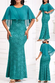 Dive into elegance with Rosewe's Turquoise Mermaid Maxi Bodycon Dress 💠. This dress features a captivating mermaid cut, exquisite lace detailing, a stylish split, and layered cape sleeves. Perfect for an evening party, it's made from 100% polyester for a graceful flow. #Rosewe #TurquoiseTrend #MermaidMagic #LaceLuxury #ElegantEvening #PartyDress #CapeSleeves #MaxiBodycon #FashionFlair #StyleSplash 🌊👗 Women Fashion Dress, Maxi Bodycon Dress, Female Character Concept, Fashion Dresses Online, Sequin Bodycon Dress, Bodycon Dress With Sleeves, Cape Sleeves, African Dresses, Female Character