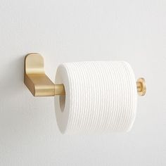 a roll of toilet paper is hanging on the wall