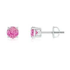 Inspired by the beauty of the bygone era, these vintage pink sapphire earrings in platinum exude sophistication. The prong set round pink sapphire delights with its soft hue. Intricate detailing on the sides accentuates the allure of these solitaire stud earrings. Pink Round Cut Earrings For Formal Occasions, Pink Brilliant Cut Round Earrings, Pink Round Brilliant Cut Earrings, Gia Certified Pink Fine Jewelry Earrings, Classic Pink Gemstone Earrings, Classic Pink Earrings For Anniversary, Pink Prong Set Round Earrings, Pink Round Earrings With Prong Setting, Classic Pink Round Earrings