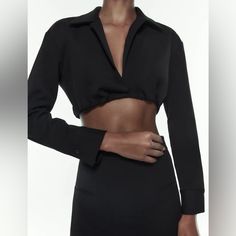 Nwot Zara Black Crop Top Cheap Cropped Zara Blouse, Cheap Zara Seamless Crop Top, Black Cropped Top For Formal Occasions, Simple Summer Outfits, Simple Summer, Zara Crop Top, Black Crop Top, Black Crop, Zara Black