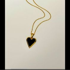 18k Gold Plated Stainless Steel Gold And Black Heart Necklace. Can Also Be Worn On The Back Side Of Hear As All Gold So Could Be Double-Sided. Tarnish Free, Can Be Worn In Water Etc. Brand New, With Tags. 16 Inches + 1 Inch Extension Minimalist Black Heart Necklace For Valentine's Day, Black Heart Necklace For Gift, Black Open Heart Jewelry For Valentine's Day, Dainty Black Heart Jewelry, Black Necklace For Anniversary On Valentine's Day, Black Double Heart Jewelry Gift, Black Heart Pendant Necklace As Gift, Black Double Heart Jewelry For Gifts, Black Double Heart Necklace For Anniversary