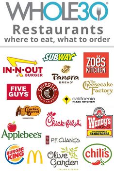 the whole 30 restaurant logo is shown in this graphic style, with many different types of logos