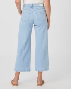 This modern ultra high-waisted wide leg has an easy, relaxed fit and an ankle length silhouette. Cut from our TRANSCEND VINTAGE denim, this bright icy blue wash has the look of authentic vintage denim but is incredibly comfortable with plenty of stretch and recovery. | Anessa Wide Leg Jean - Martini Blue | Size 24 Icy Blue, Leg Jeans, Ankle Length, Vintage Denim, Martini, Wide Leg, High Waisted, Relaxed Fit, Blue