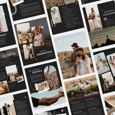 the wedding brochure is shown with photos and text on it, as well as an image of two people holding hands