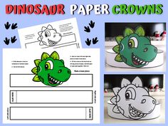 the dinosaur paper crowns are ready to be used for children's crafts and activities