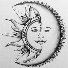 a drawing of the face of a sun and moon