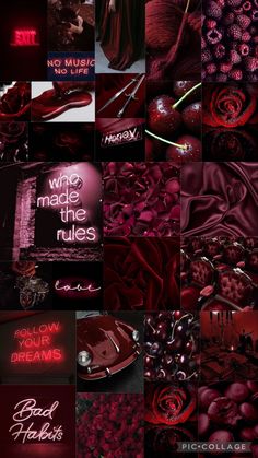 a collage of red and black images with the words, who made the rules?