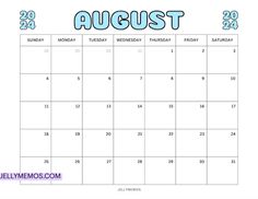 a calendar with the word august in blue and white, on it's page