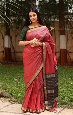 Lustrous Deep Red Mulberry Silk Saree handwoven Maheshwari Saree  With Golden Geometrical Border. apt for all occasions. Light and breathable fabric.  Made with Mulberry Silk with contrast border. Blouse part of length of saree.  Blouse worn by model is not included. 5.5 metres.(saree Length) Dry cleaning only. We offer stitching for blouse, fall & bidding, peticot and customized tassles. For more options on variety of sarees, please visit Etsy shop at https://www.etsy.com/in-en/shop/ThreadsTaleIndia Red Raw Silk Pre-draped Saree For Transitional Season, Red Slub Silk Pre-draped Saree For Wedding, Red Cotton Silk Pre-draped Saree With Cutdana, Red Tussar Silk Pre-draped Saree For Wedding, Red Raw Silk Pre-draped Saree For Traditional Ceremonies, Transitional Red Pre-draped Saree For Traditional Ceremonies, Red Slub Silk Traditional Wear With Self Design, Tussar Silk Anarkali Saree For Rituals, Red Traditional Wear With Self Design In Slub Silk