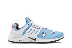 The Hello Kitty x Nike Air Presto ‘University Blue’ pays homage to the cartoon icon created by Yuko Shimizu in 1974. Inspired by an extremely limited 2004 collaboration that was gifted to friends and family, the retro runner features a Hello Kitty print throughout the bright blue mesh upper. The character’s likeness appears on the white TPU heel cage, while her signature red bow adorns the tongue. The sock-like build rests on an Air-infused Phylon midsole, accented with five multicolored dots th Yuko Shimizu, Flight Club, Air Presto, Nike Air Presto, University Blue, Blue Nike, Latest Shoes, Red Bow, Bright Blue