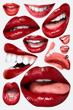 various images of red lips with white teeth