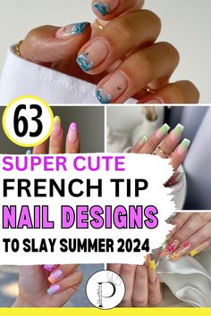 The best summer nails 2024, short french tip nails, french tip nails with color, cute french tip nails, french tip nails with glitter, nails 2024 summer to get at your next nail appointment. French Tip Nails With Color, French Tip Nails With Glitter, Cute French Tip Nails, Summer French Manicure, Cute French Tip, Short French Tip, Tip Nail Designs, Short French Tip Nails