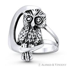 The featured ring is cast in oxidized .925 sterling silver and showcases a finely-crafted owl centerpiece finished with a solid & sturdy band. Your purchase will include a 30-Day Exchange or Money-Back Guarantee & Free US Shipping. Please email us for more details regarding this listing. Size: 10.  Color: Metal Type.  Gender: unisex.  Age Group: adult. Multi Gem Ring, Sterling Silver Birthstone Ring, Owl Animal, Owl Moon, Sterling Silver Owl, Gold Amethyst Ring, Gold Heart Ring, Vintage Silver Rings, Owl Pet