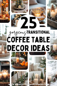 coffee table decor ideas with candles and pine cones