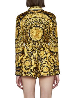 100% silk Luxury Silk Bottoms For Summer, Luxury Fitted Shorts, Elegant Gold Shorts For Summer, Versace Couture, Versace Jeans, Print Pajamas, Jeans Jumpsuit, Gianni Versace, Pajama Shorts