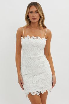 Shop the Reinhart Cami Strap Crochet Lace Dress White | Selfie Leslie Strap Crochet, Lace Dress White, Gorgeous Crochet, Selfie Leslie, Yellow Bridesmaid Dresses, Crochet Lace Dress, White Lace Dress, Wedding 2024, Grad Dresses