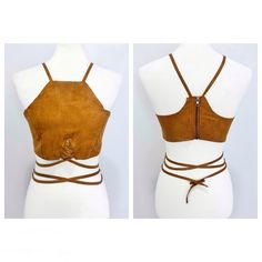 Brown Suede Strappy Zip Up Racerback Crop Top Tank Women’s Size M Women’s Size M Made In China Approximate Measurements (Flat Lay): Medium: Length: 10 In. (Straps Not Included In Measurement) Bust: 17.5 In. Condition: New Without Tags. Features: Zip Back Closure Racerback Neckline Suede Fabric Lined Convertible Straps On Hem For A Unique Style Reasonable Offers Welcome Feel Free To Contact Us About Any Questions Regarding Item A-257, 258 (M) Casual Strappy Halter Top With Crisscross Straps, Brown Halter Neck Crop Top For Summer, Casual Crop Top With Halter Neck And Adjustable Straps, Brown Halter Crop Top For Summer, Brown Cami Crop Top For Summer, Summer Brown Cami Crop Top, Brown Summer Crop Halter Top, Summer Tops With Crisscross Straps, Casual Fitted Crop Top With Strappy Back