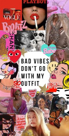 a collage of images with the words bad vibes don't go with my outfit