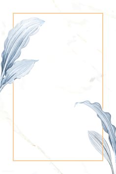 a white marble background with blue leaves and an orange rectangle on the bottom corner