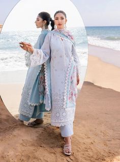 Nora - 2B – Zainab Chottani International Blue Jamawar Lawn Suit With Intricate Embroidery, Cotton Dress With Resham Embroidery For Eid, Anarkali Dress With Intricate Embroidery In Cambric, Unstitched Cambric Sets With Intricate Embroidery, Festive Cambric Lawn Suit With Intricate Embroidery, Designer Cambric Lawn Suit With Dabka, Designer Cambric Lawn Suit With Dabka Details, Unstitched Cambric Salwar Kameez With Dabka Details, Designer Cotton Lawn Suit With Chikankari Embroidery