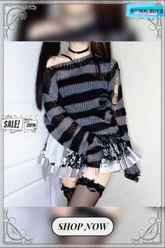 Gothic Sweater Women Knitted Grunge Striped Pullovers Punk Hollow Out Loose Jumper Goth Alternative Clothing Emo Y2k Top Gothic Sweater, Loose Jumper, Emo Y2k, Alternative Clothing, Y2k Top, Sweater Women, Outerwear Women, Knit Patterns, Pretty Outfits