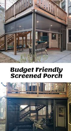 the before and after pictures of a screened porch in a home with an attached deck