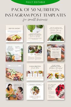 Instagram Post Templates by Amelia Nutrition Template Design, Nutrition Post Ideas, Business Instagram Post, Healthy Food Branding, Instagram Content Ideas, Nutrition Business, Pre Made Meals, Nutrition Logo