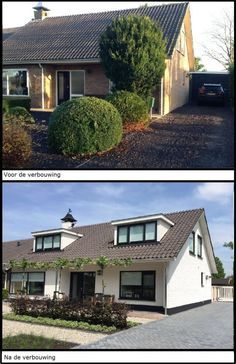 before and after shots of a house with the same roofing material as it is now