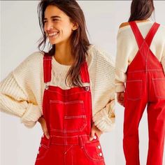 Questions? Leave A Comment Below! Red Relaxed Fit Jeans For Fall, Casual Red Long Sleeve Jumpsuits And Rompers, Trendy Red Relaxed Fit Jeans, Casual Red Long Sleeve Jumpsuit, Red Overall Jumpsuit For Fall, Casual Red Cotton Jumpsuits And Rompers, Trendy Red Long Sleeve Jumpsuits And Rompers, Fitted Red Overalls, Red Overall Jumpsuit With Pockets